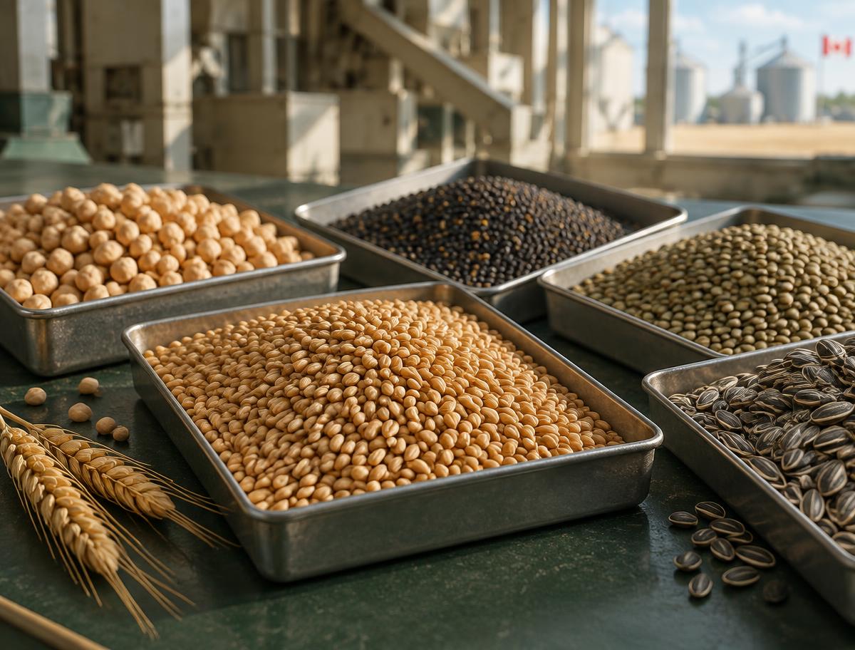 Assorted grains inspected in seed trays